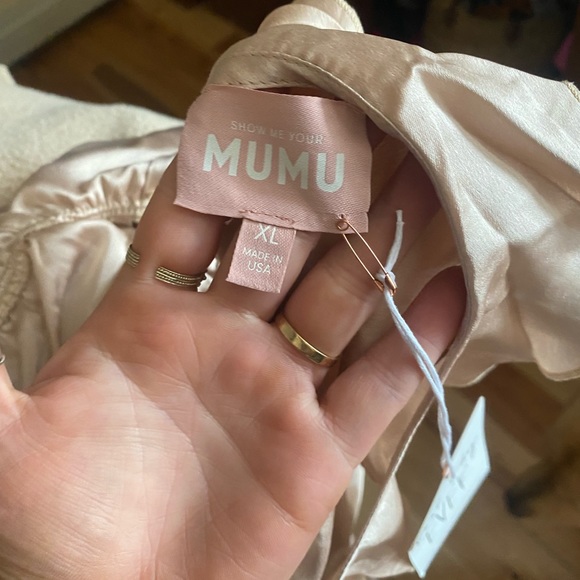 Show Me Your MuMu Samantha Ruffle Dress in Champagne luxe satin - Picture 3 of 4